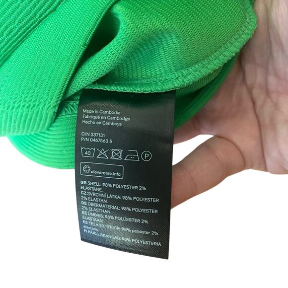 H&M Brat Green Sheath Mini Dress small ribbed textured short sleeve Kelly green - Picture 6 of 7